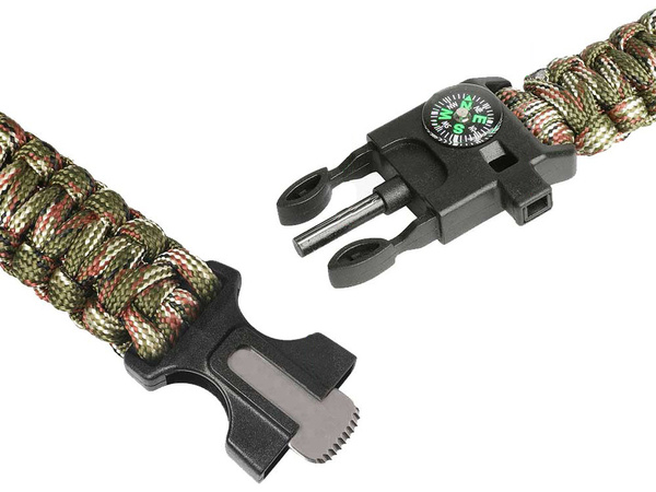 Pulsera de supervivencia pulsera 5en1 brújula pedernal cuchillo cuerda paracord