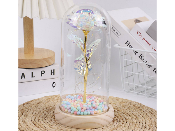 Örök rózsa üvegben vezetett világító üveg dobozban nőnapi ajándék