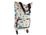 Shopping bag trolley with shoulder wheels foldable