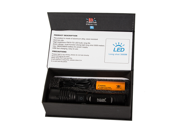 Tactical torch bailong strong led pm10-tg zoom