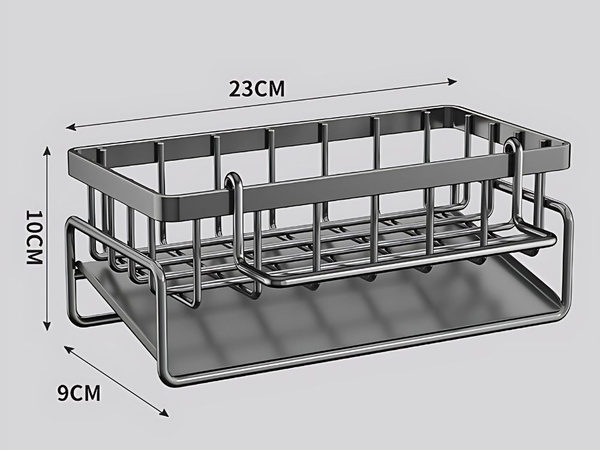 Coș de spălat bucăți organizator de bureți utensile de bucătărie lichide tavă de scurgere din metal