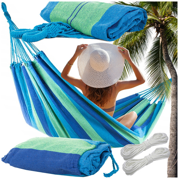 Colour striped garden hammak with single person 200x80 pocket etui