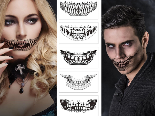 Tetovaža halloween lažni zobje realistični pralni začasni preobleki
