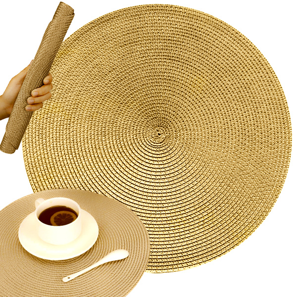 Round plate placemat kitchen plaid table mat cream