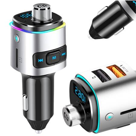 Bluetooth fm transmitter car charger fast 2x usb ilumination