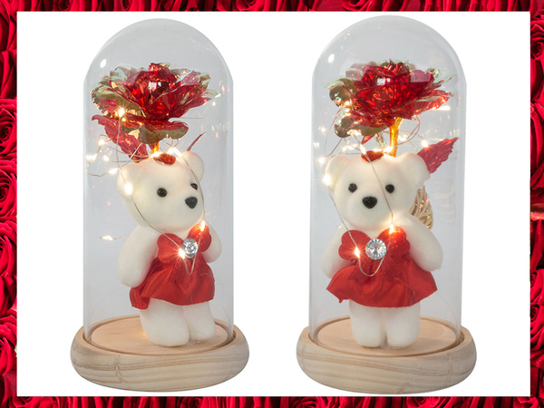 Örök rózsa üvegben vezetett világító üveg dobozban nőnapi ajándék