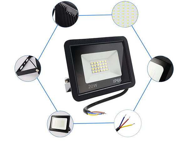 REFLEKTOR HALOGÉN REFLEKTOR LED 20W 6000K KÜLTÉRI VÍZÁLLÓ IP66