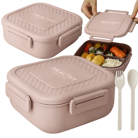 Lunchbox homemade breakfast container with compartments for breakfast and lunch, including cutlery