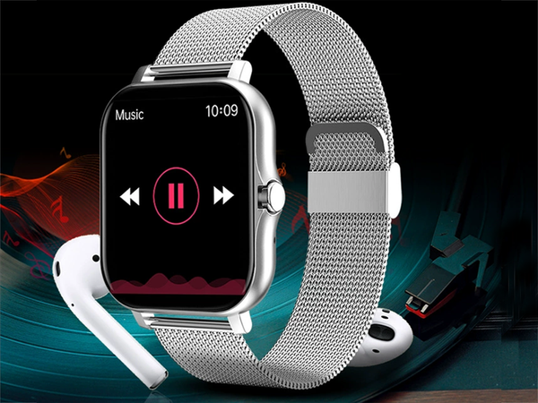 Smartwatch women's men's rubber strap sports Bluetooth calls grey
