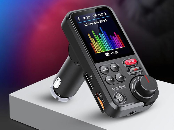 Bluetooth vysílač 5.0 fm reproduktor usb qc tf bass lcd 12-24v