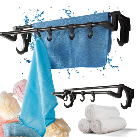 Cintre de salle de bain noir pour serviettes et accessoires 40cm sans perçage 4 crochets
