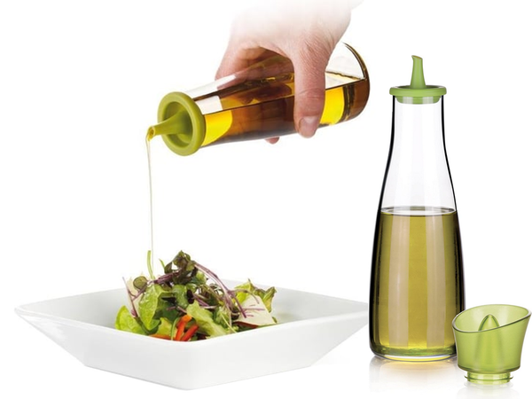 Botella de aceite y vinagre dispensador de vidrio con dispensador de hierbas 0,5l