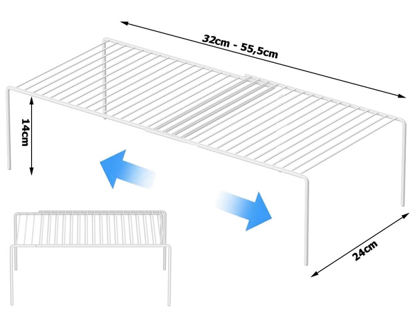 Metal shelf adjustable in width expandable for kitchen organiser white