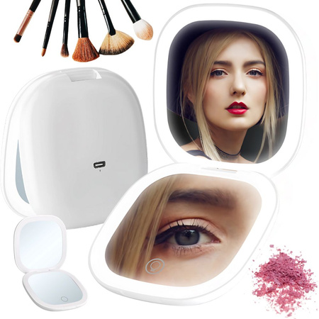 Espejo de maquillaje con iluminacion led plegable x5 para bolso de viaje
