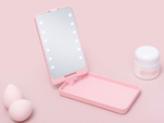 Led-illuminated cosmetic mirror for make-up, foldable travel mirror