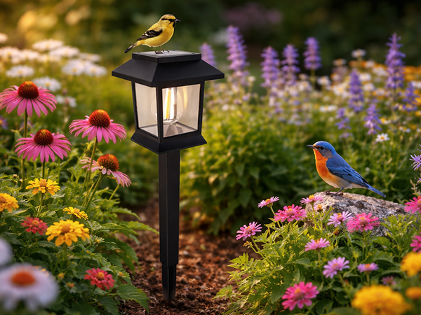 2 x LAMPE SOLAIRE AVEC CAPTEUR DE CRÉPUSCULE ET DE MOUVEMENT, À ENFONCER, ÉTANCHE, DÉCORATIVE