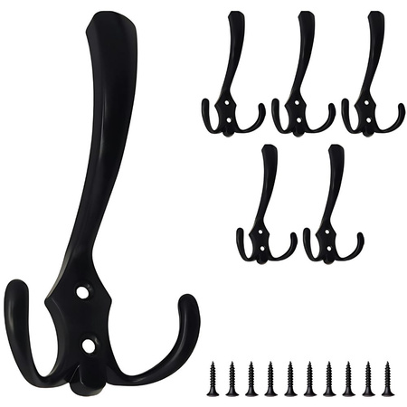Black wall hooks strong hooks for clothes towels 5 pieces metal