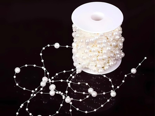 Perlas blancas perlas de araña árbol de navidad cadena de cuentas carrete 10mm 5m