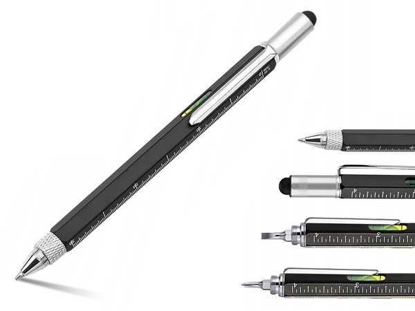 Multifunkční pero šroubovák multitool 6v1 vodováha klip