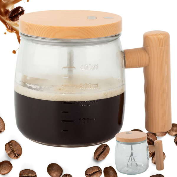 Savaiminio maišymo puodelis kavai, arbatai ir gėrimams, stiklinis, elektrinis, 400 ml