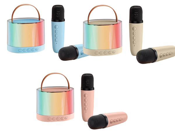 Karaoke szett 2x vezeték nélküli mikrofon hordozható bluetooth hangszóró rgb