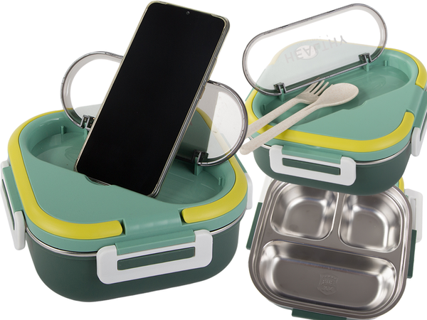 Śniadaniówka z przegródkami pojemnik sztućce lunchbox do mikrofali 1000ml