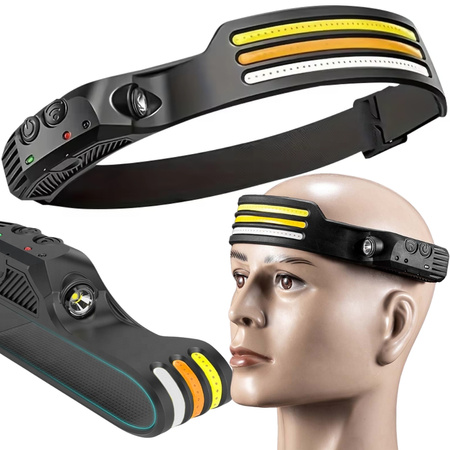 LINTERNA FRONTAL LED RECARGABLE USB CON SENSOR DE MOVIMIENTO 3 BANDAS