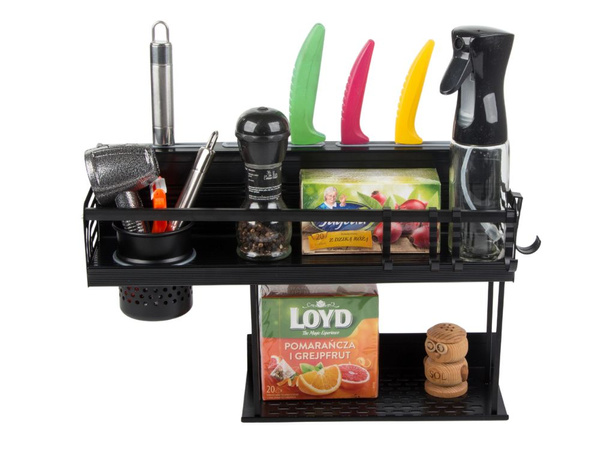 Wall shelf metal kitchen organiser for hanging utensils