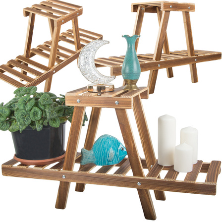 Flowerbed stand wooden flower pot two-storey shelf