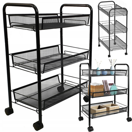 Baie raft bucătărie cabinet pe roți metal rack trei niveluri 3