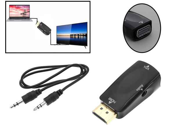 Adaptador convertidor de hdmi a vga d-sub audio mini jack