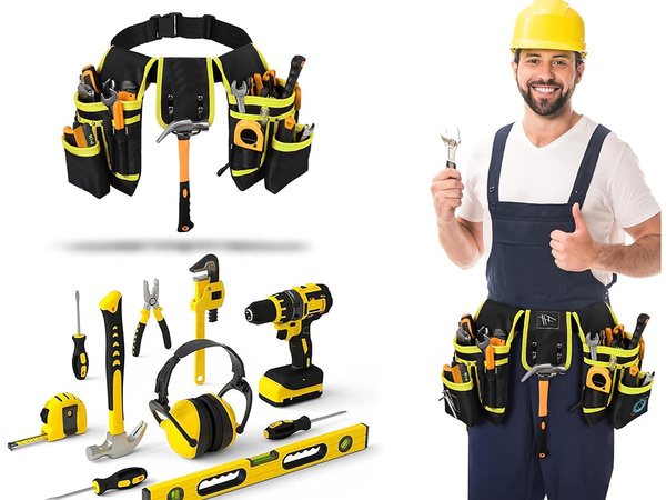 Multifunkciós szerszámöv 22 zseb kalapácstartó