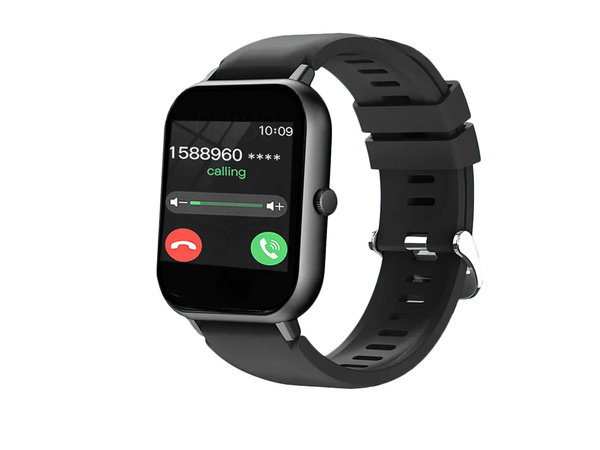 Reloj inteligente para mujer y hombre con correa de goma, deportivo, Bluetooth, llamadas, negro