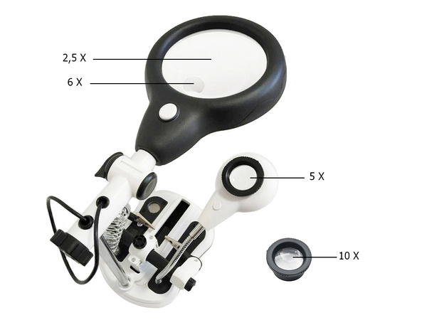Third hand soldering kit magnifying glass holder led