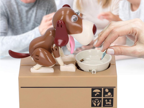 Piggy bank dog eats coins interactive vending machine safe deposit box large
