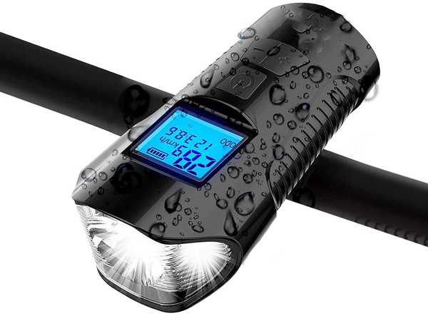 Delantero trasero led bicicleta lámpara km contador cuerno fuerte campana 3en1