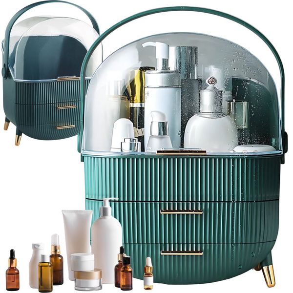 Kosmetikos organizatorius su stalčiais erdvus, su didele rankena elegantiškas