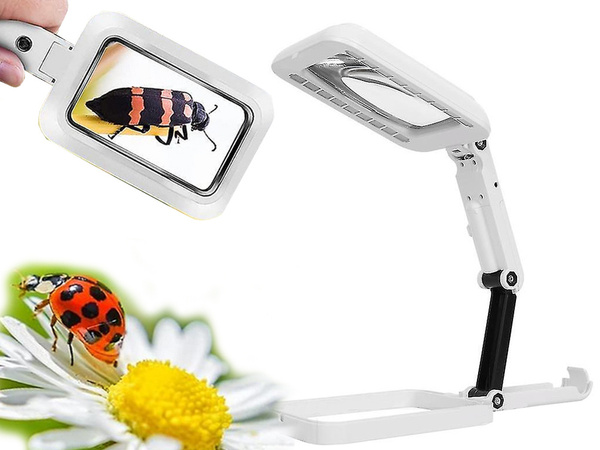 Lupa de escritorio joyero grande 3x 18 led plegable