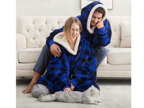 Megztinis šiltas oversize antklodė xxl 2in1 storas kailis minkštas gobtuvas su gobtuvu chalatas