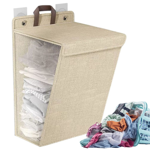 Panier à linge pliant pour salle de bain porte murale beige