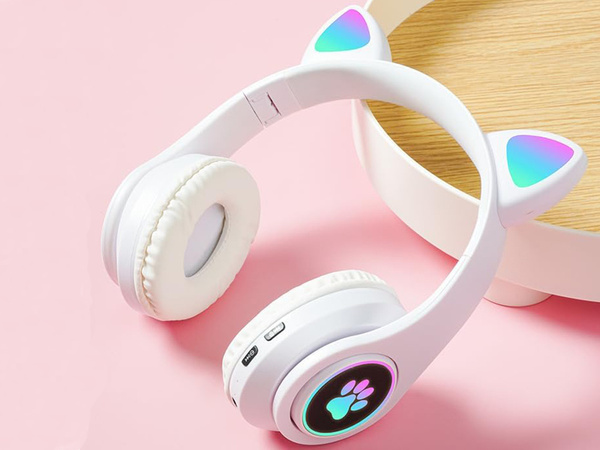 Bezdrôtové slúchadlá bluetooth rádio fm mp3 mačacie uši led podsvietenie