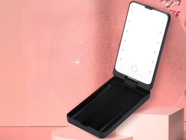 Led-illuminated cosmetic mirror for make-up, foldable travel mirror