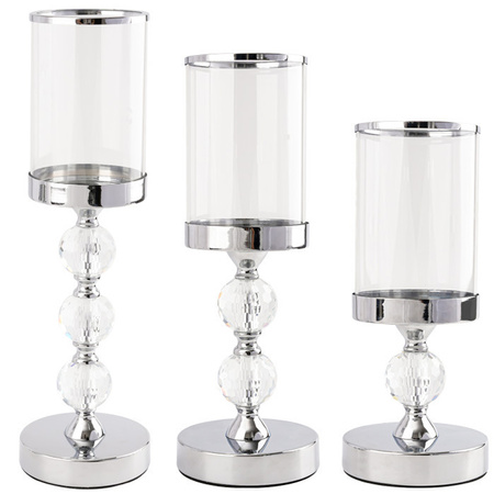 Candle holders glamour metal crystal glass set chrome 3 pcs