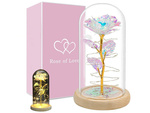 Rose éternelle en verre cadeau boîte lumineuse led verre base en bois.