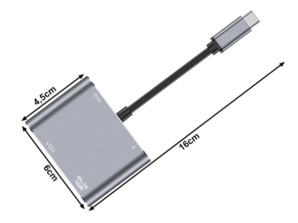 Adapter usb-c hdmi 4k vga hub usb 3.0 usb-c tápegység adapterre