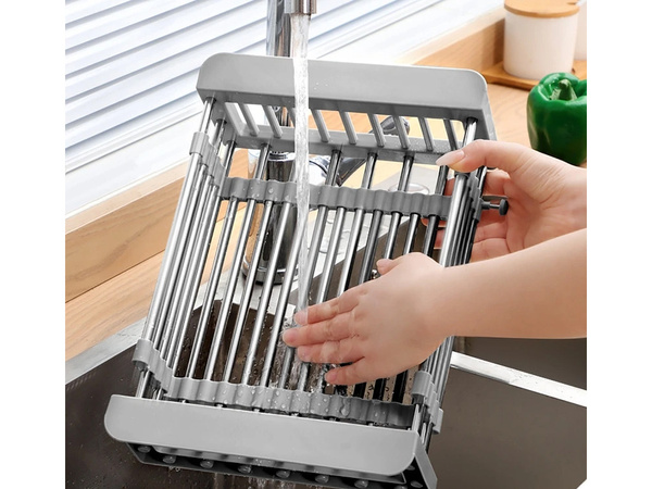 Draining board for sink telescopic vegetable fruit basket