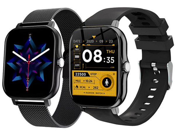 Reloj inteligente para mujer y hombre con correa de goma, deportivo, Bluetooth, llamadas, negro