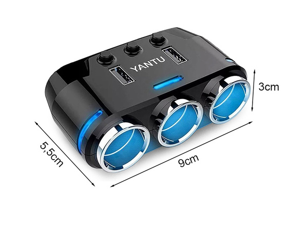 Sigaretisüütaja pistikupesa jaotur 2x usb-laadija