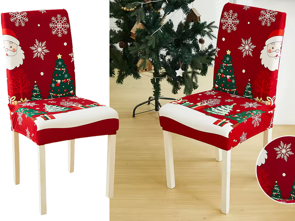 Vianočný poťah na stoličku, dekoratívny, univerzálny, Santa Claus, s gumičkou
