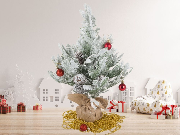 Artificial christmas tree snow small 45cm decorative desk table thick snowy